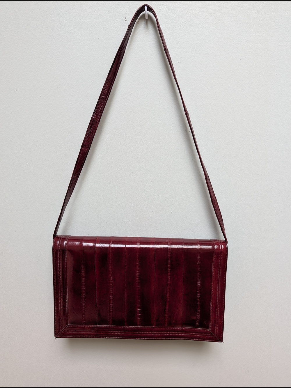 Vintage Genuine Eel Skin Oxblood Shoulder Bag Korea - Picture 3 of 13